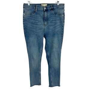 Free People Cropped Frayed Hem High Rise Medium Wash Stretch Jeans Size 31 R